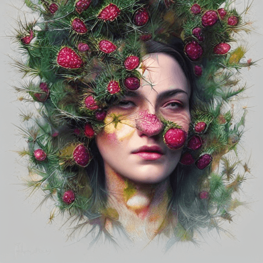 AI generated: portrait made of prickly pear and fruit, fantasy, intricate, elegant, highly detailed, lifelike, pho...