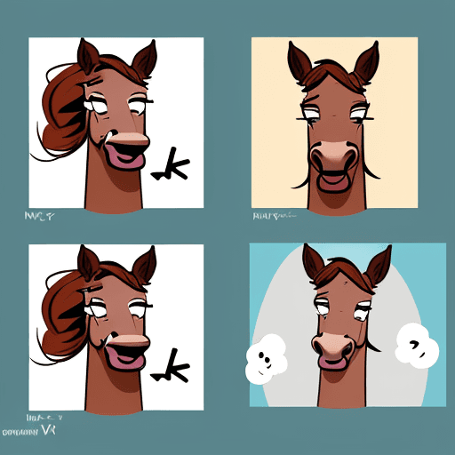 AI generated: illustrated drawing of a comedic horse with a funny face, in the style of comics, quirky expression,...