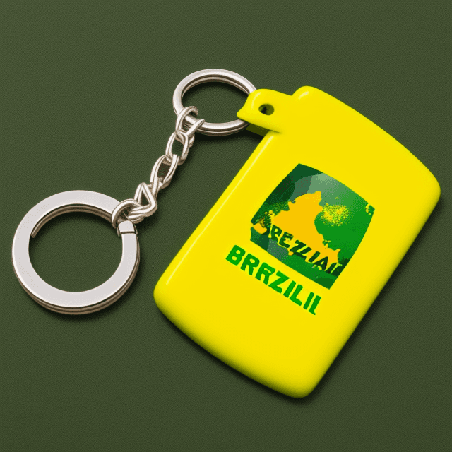 AI generated: Rubber keychain, green and yellow, with text "Brazil"