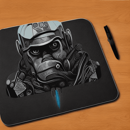 AI generated: black mousepad with pattern, text and gorilla graphics, cyberpunk