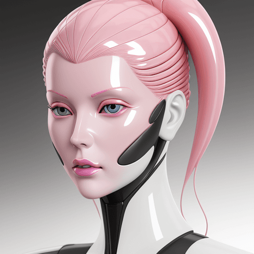 AI generated: woman bionic ceramic glossy pink face sculpture, pushed out of the background, front view, brightly ...
