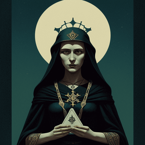 AI generated: The High Priestess tarot card, kilian eng style, slavic art, --ar 58:89