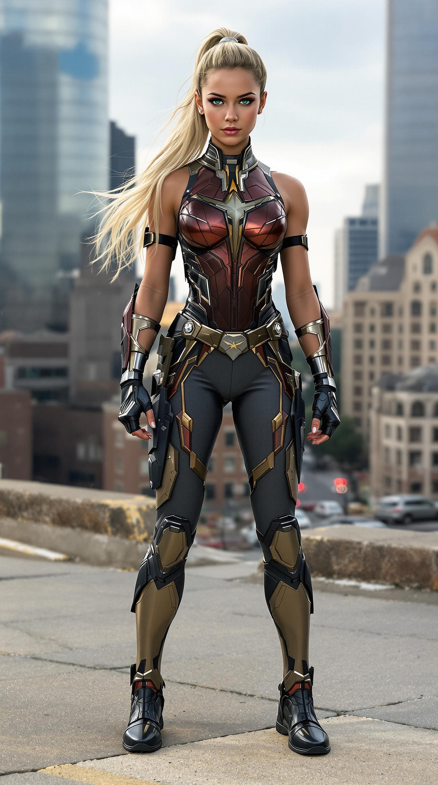 AI generated: a professional photo of a exceptionally of the most beautiful (tween) wonder women, (futuristic),(ma...