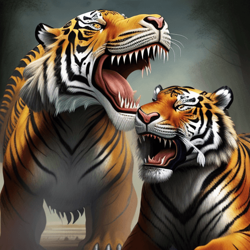 AI generated: Battle of Tyrannosaurus and Tiger