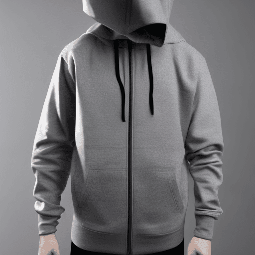 AI generated: front view, capture a urban style, Hoodie, technical materials, fabric small point label on text 'Gr...