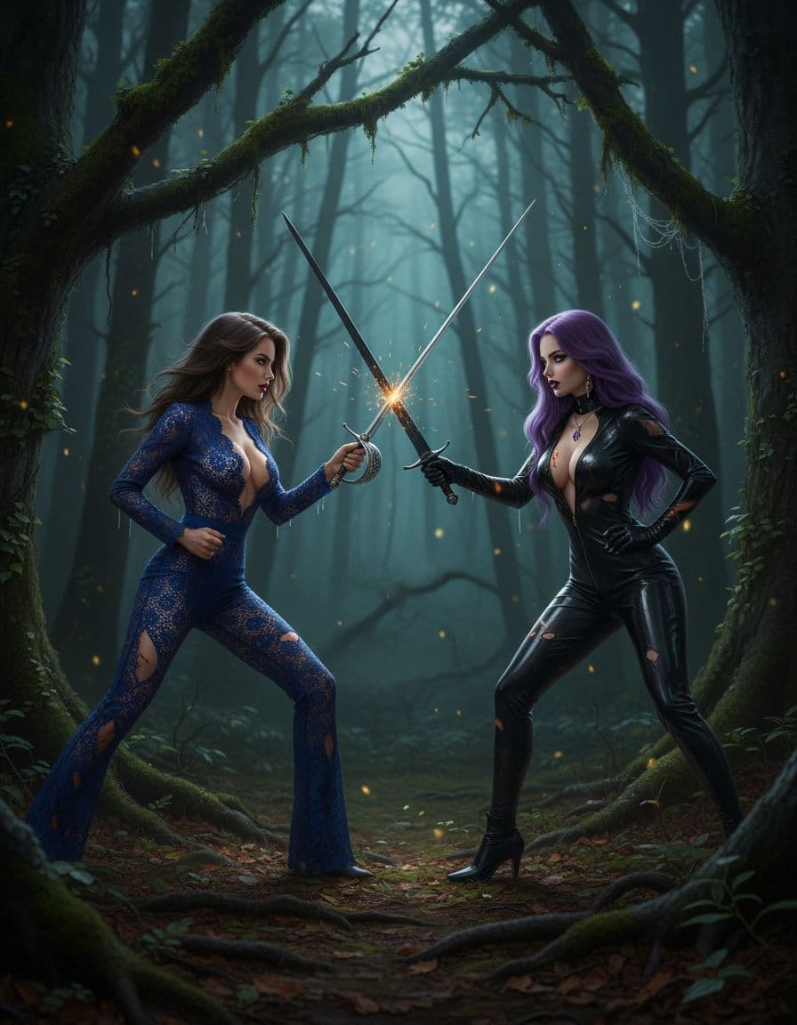 AI generated: duel in forest