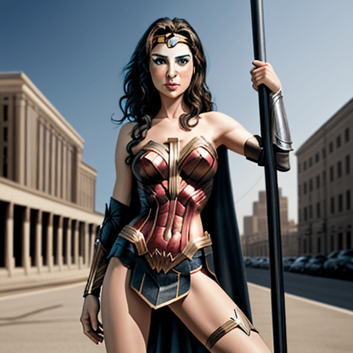 AI generated: Gal Gadot posing next to a pole, a digital rendering, inspired by Bill Ward, deviantart, highly deta...