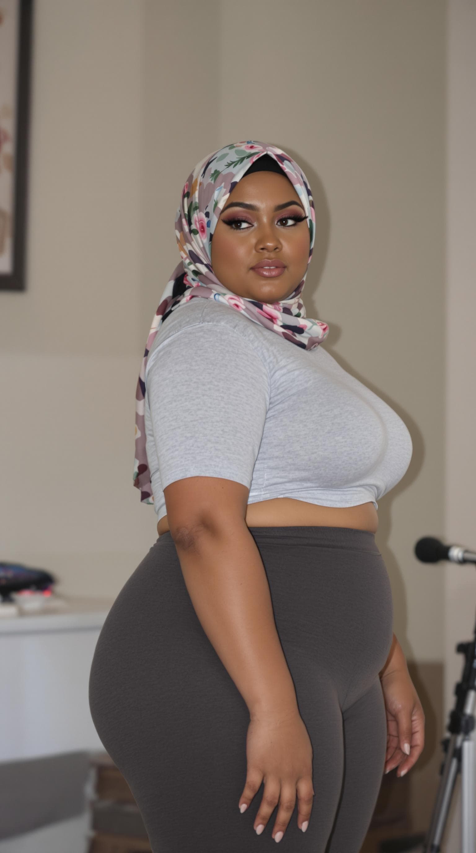 AI generated: Medium shot .a curvy girl pwith (large rump:1.53), and narrow waist, thick legs.(cute face:1.2) with...