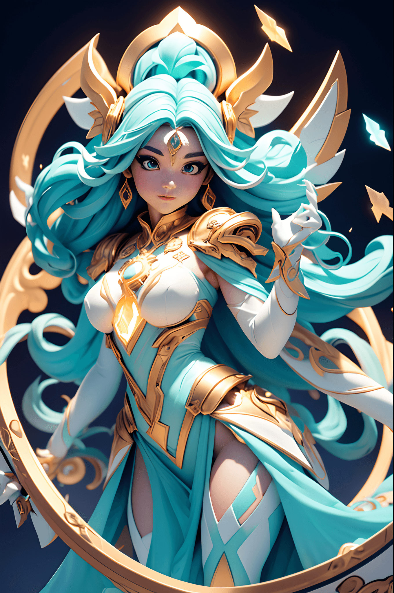 AI generated: Magical futuristic bioluminescent cybernetic android goddess aphrodite, ivory and gold, designed by ...