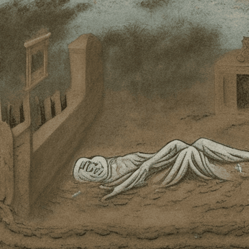 AI generated: A scene appears of an open grave, and a dead person comes out of it, in a state of joy and happiness...