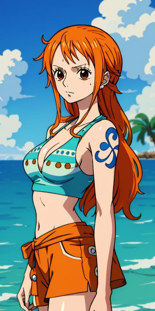 AI generated: (masterpiece), best quality, 2d, clothed, SWEATY_SKIN, expressive eyes, perfect face, namiop, nami, ...