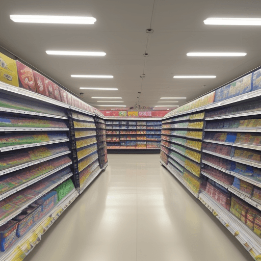 AI generated: Interior of a convenience store that only sells essential item with a store size of 2000 sqft