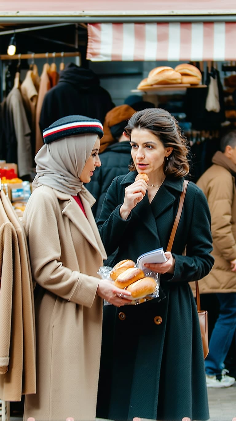 AI generated: and background blurry image that mixes the Iranian market with Persian people and german people and ...