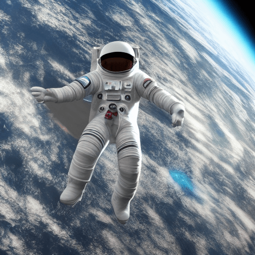 AI generated: an astronaut with a light in the background coming down from an alien spacecraft, with neon lights o...
