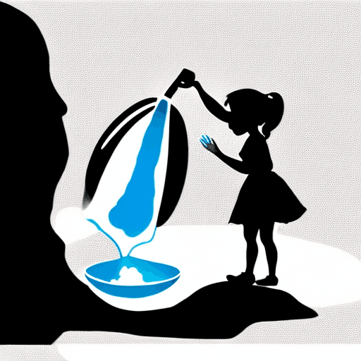 AI generated: a girl pouring water from a bowl onto rocks: silhouette
