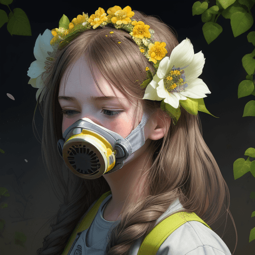 AI generated: 1 girl, respirator on face, flowers growing out of girl's mouth, flowers coming down her hair, flowe...