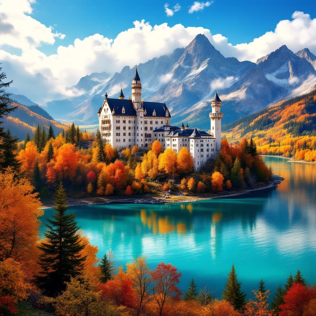 AI generated: A high-resolution, ultra-detailed photograph of Neuschwanstein Castle in Bavaria, Germany, captured ...