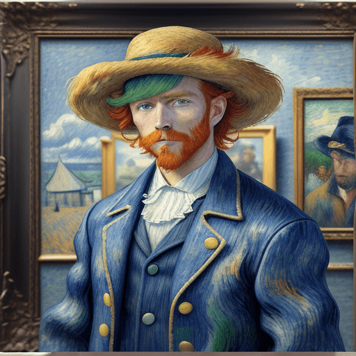 AI generated: a painting of a man wearing a hat, style of van gogh and renoir

, top - down photograph, art for th...