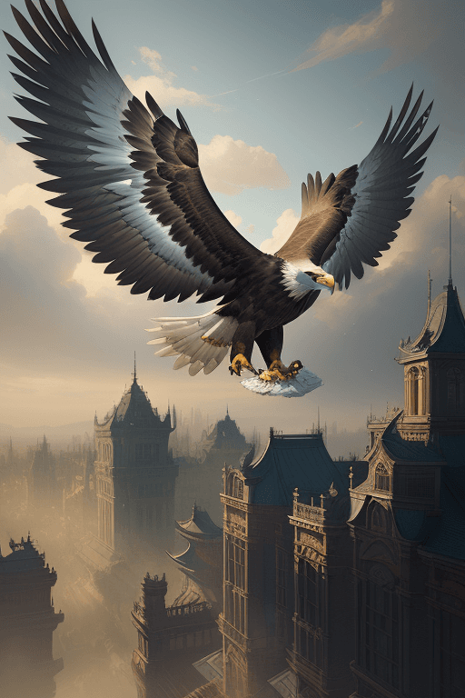 AI generated: eagle flying up on the victorian city, two wings,  extremely detailed digital painting, in the style...