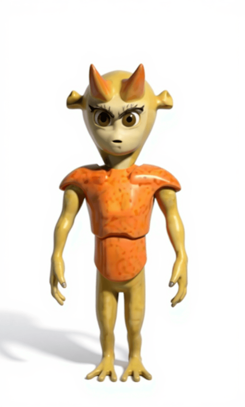 AI generated: Make the alien standing in front of the camera in a white background t posing as a 3d model referenc...