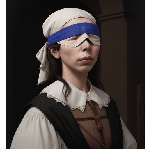 AI generated: ANA DE MENDOZA,Ana, blindfolded, 16th century,the street,loss of vision,STYLE: Hyperrealistic, photo...