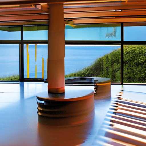 AI generated: Hyper realistic eye level exterior photo of a mid century modern style house overlooking the ocean, ...