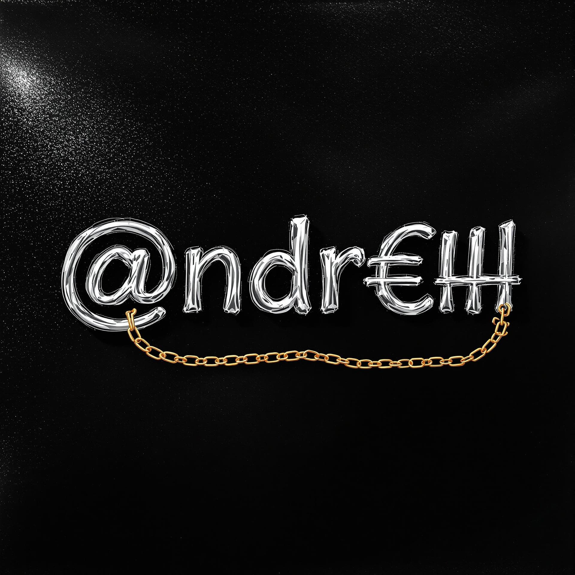 AI generated: draw the silver characters "@ndr€@" to a black shiny background, followed by a golden "$" sign and u...