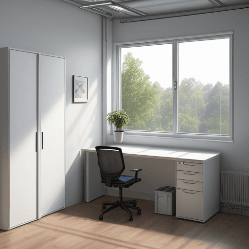 AI generated: Photorealistic image of a 3 meter by 3 meter room with a 1 meter by 1 meter window on the left side ...