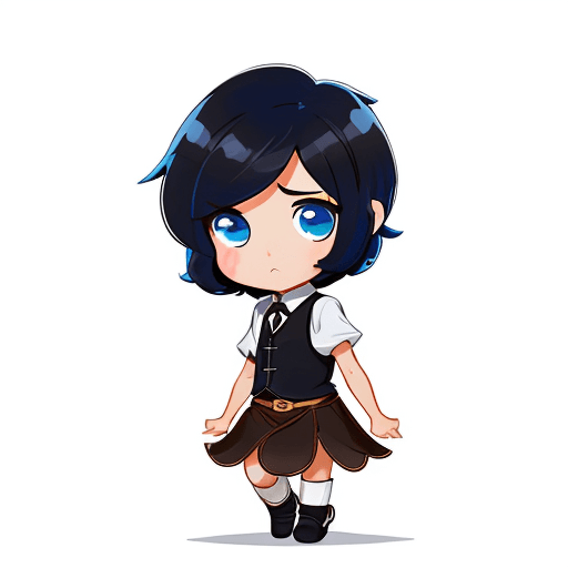 AI generated: best quality, illustration, 1girl, black short hair, blue eyes, brown vest, white shirt, white backg...