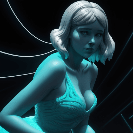 AI generated: the woman is in a blue dress, in the style of neon and fluorescent light, zbrush, undulating lines, ...