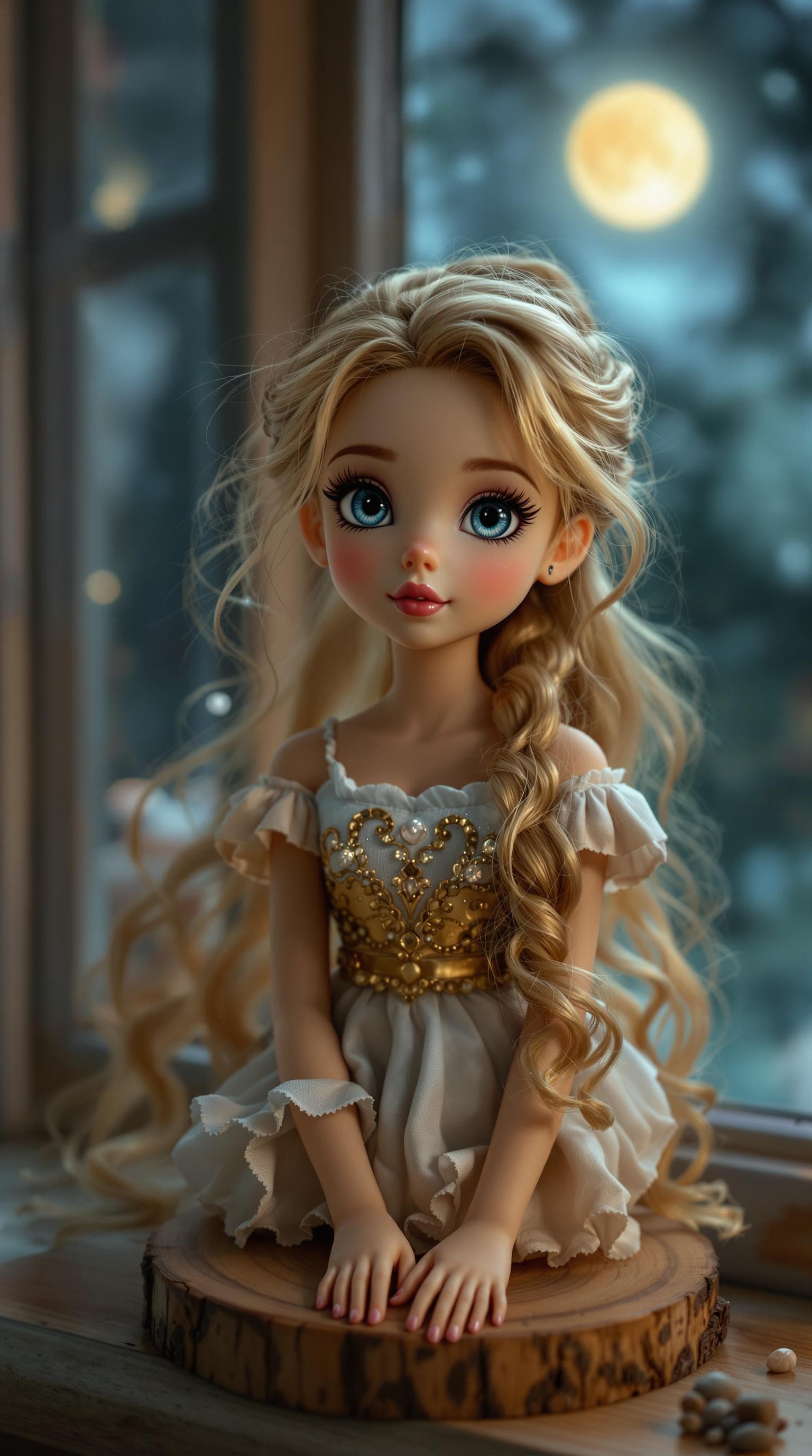 AI generated: a professional photo of a exceptionally beautiful porcelain girl figurine (16 inch figurine), (nine ...
