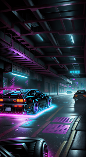 AI generated: cyber punk mechanical black nissan 180xs, in beautiful beach setting, highly textured, highly detail...