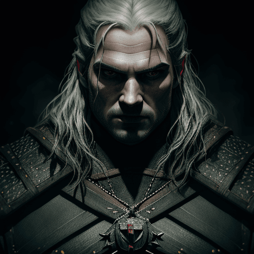 AI generated: The Witcher, in the style of Christopher Nolan, from the series The Witcher with Henry Cavill, evil ...