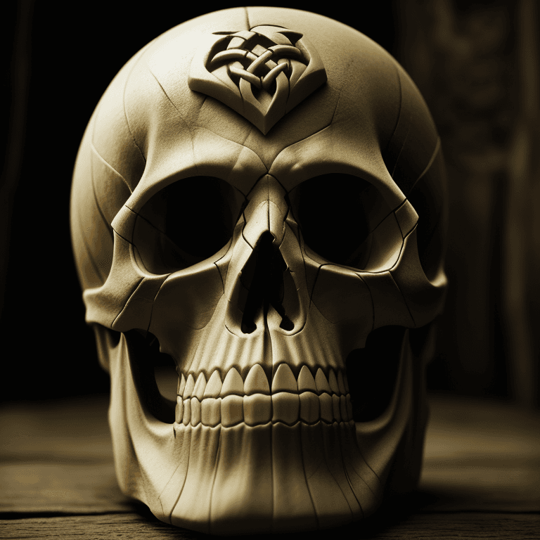 AI generated: Celtic carved skull photographic cinematic