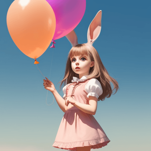 AI generated: Cartoon rabbit,girl holding a balloon