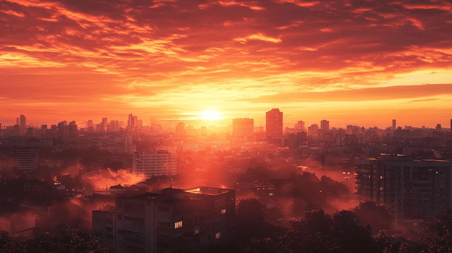 AI generated: 
Uma paisagem urbana hiperrealista ao amanhecer, capturando a interação de luz e sombras, fotorreal...