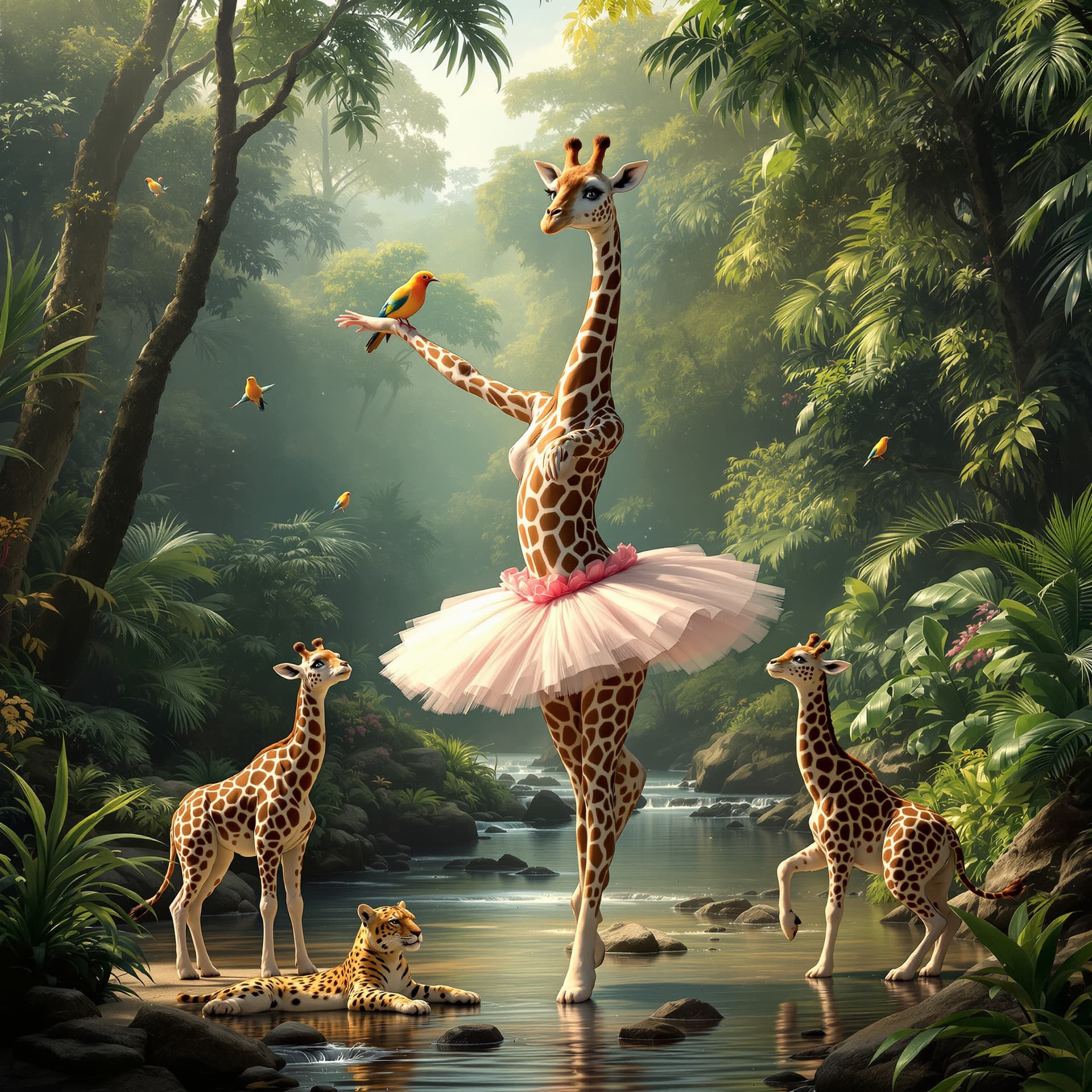 AI generated: ((best quality) ), a giraffe as a (ballerina:1.1) wearing a tutu, perfect eyes, hyper realistic, 8k,...