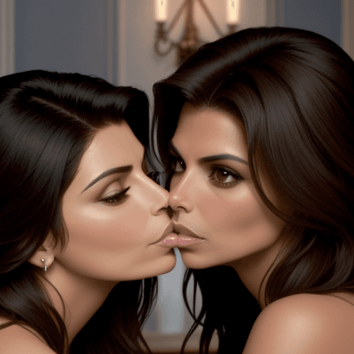 AI generated: eva longoria morena baccarin lesbian kissing each other long haired version