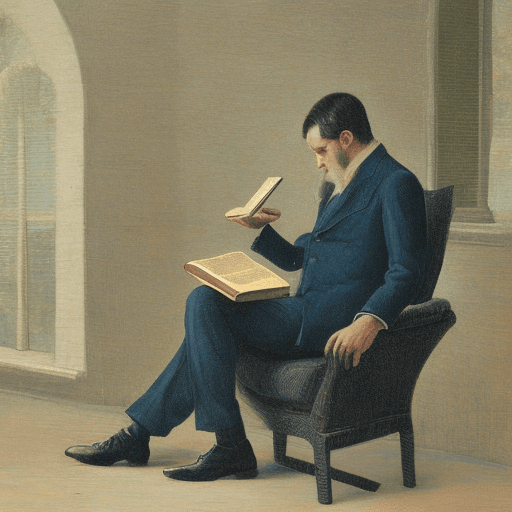 AI generated: a man reading a book in a chair