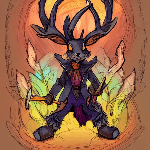 AI generated: jackalope mage, dnd, colorful, autumn, detailed, magic, fantasy, bunny, antlers, cute, cool, guy --t...