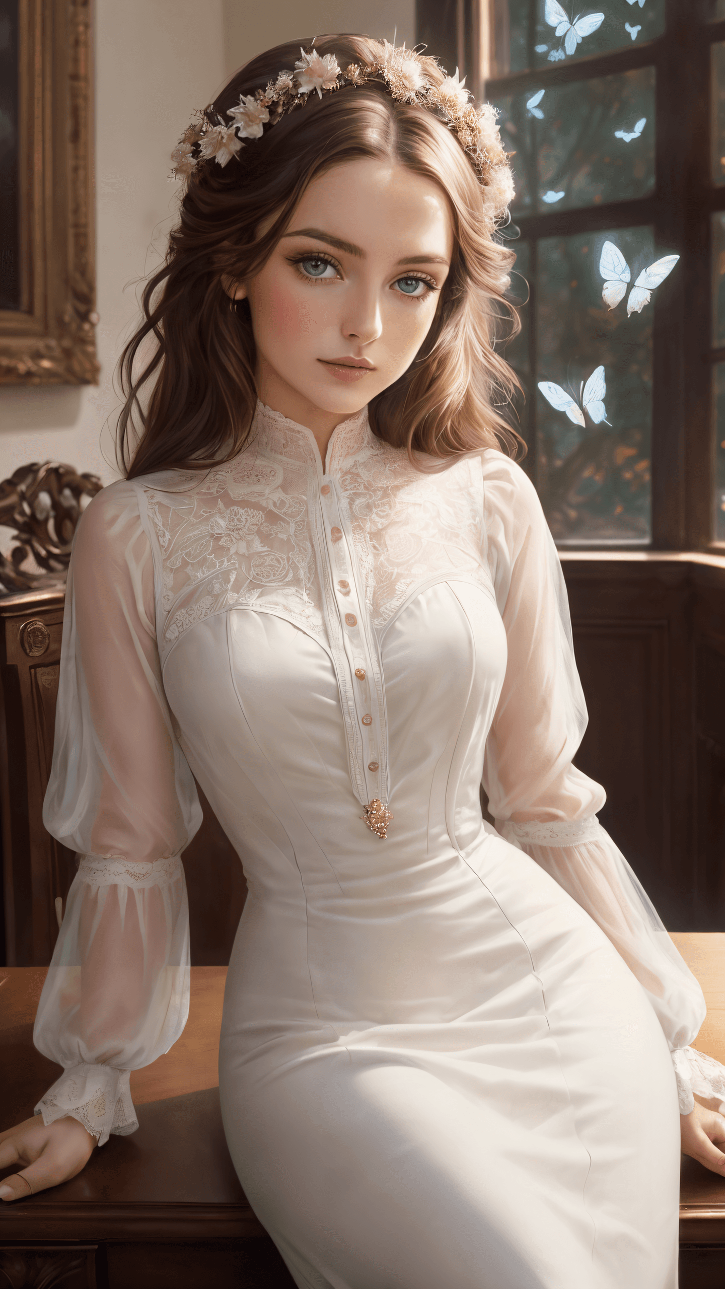 AI generated: (masterpiece award winning , best quality:1.2) , Modelshoot, A pretty Victorian woman in a creamy wh...