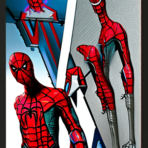 AI generated: Fish head anthropomorphic humanoid body, marvel movie poster, spiderman character, red spiderman sui...
