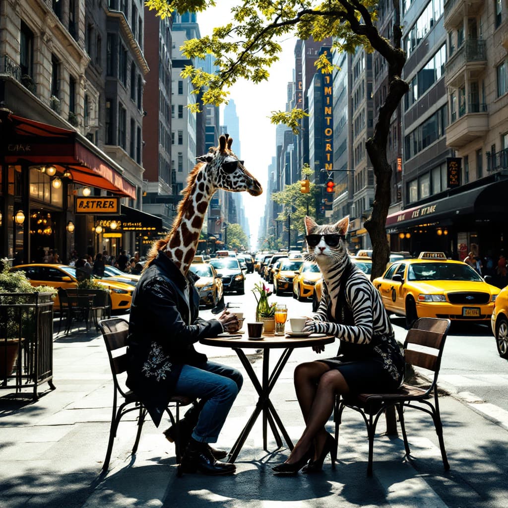 AI generated: bustling streets of new york. a bright sunny day, yellow cabs everywhere. A long street filled with ...
