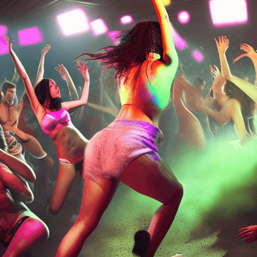 AI generated: Photo-realistic, high-definition image of a 25-year-old woman dancing at a rave, feeling the intense...