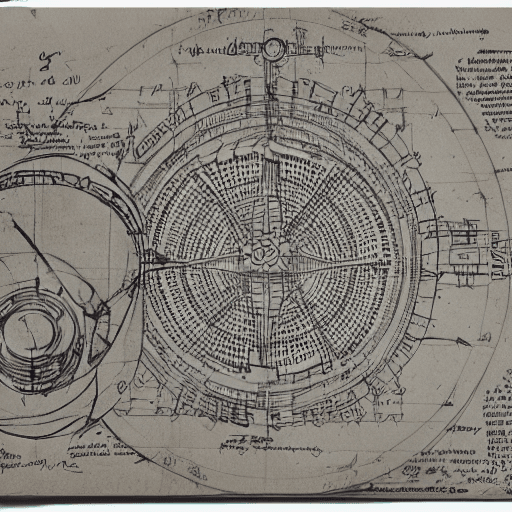 AI generated: Detailed Schematics of Stargate, Technical Drawing, High Detail, Pencil Drawing, Old Worn Paper, Det...