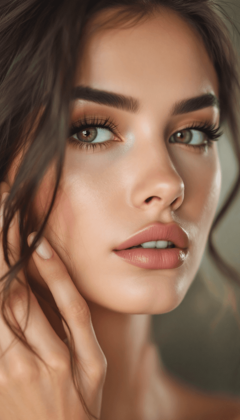 AI generated: A makeup style that uses neutral tones to create a subtle, barely-there appearance, highlighting nat...