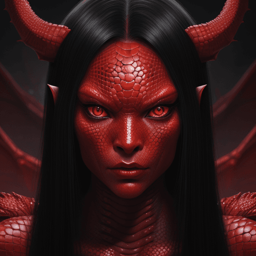 AI generated: Full portrait of an alien female draconian shapeshifter, red dragon scaly reptile skin, beautiful at...