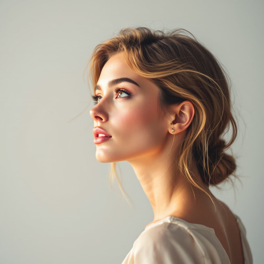 AI generated: Imagem feito em linhas de uma jovem mulher, vista de perfil, com cabelos castanhos claros na dor  vi...