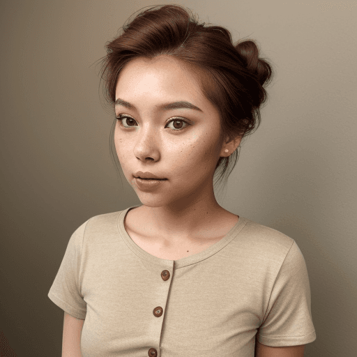 AI generated: An image of a young woman with a medium complexion and chestnut-colored hair styled in a casual updo...