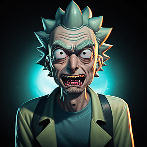 AI generated: create fisheye photo of rick and morty photorealistic ultra hd gangster style rick with grillz 8k
